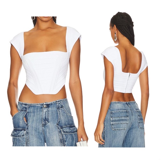Retrofete Mckenna Crop Top in White Square Neck Stretch Glam Fairy Size XS - Picture 9 of 10